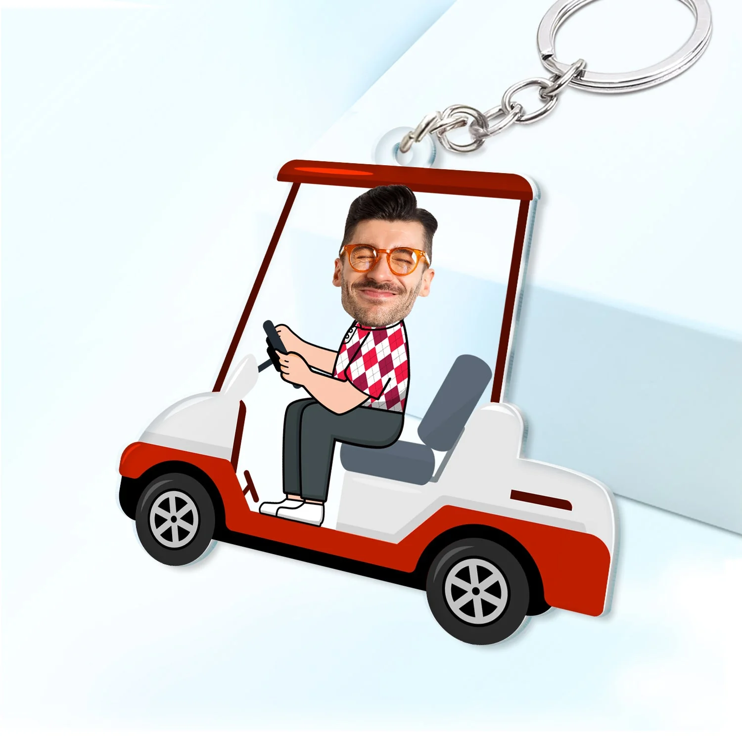 Custom Photo Golf Cart - Gift For Dad, Father, Grandpa, Golfer, Golf Lover - Personalized Acrylic Keychain - Image 3