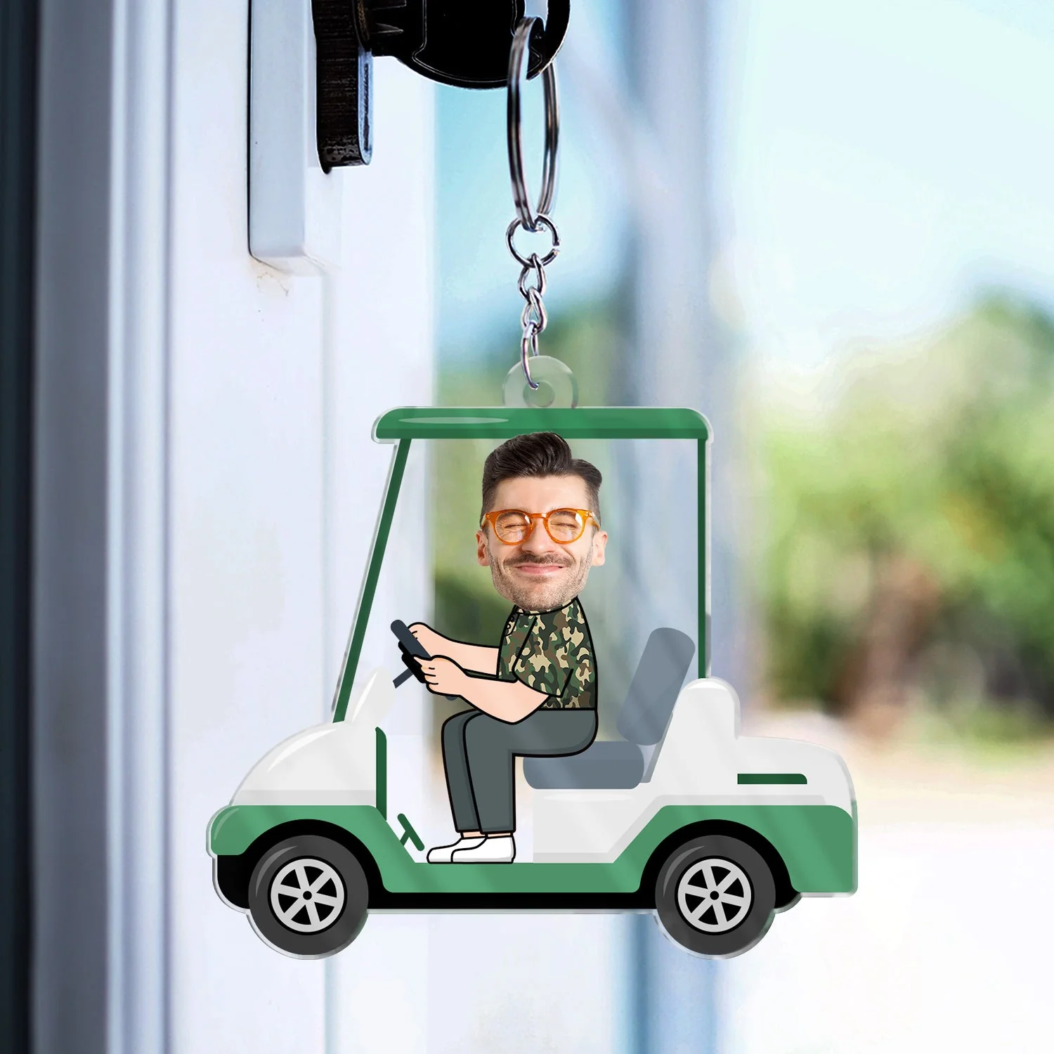 Custom Photo Golf Cart - Gift For Dad, Father, Grandpa, Golfer, Golf Lover - Personalized Acrylic Keychain - Image 4