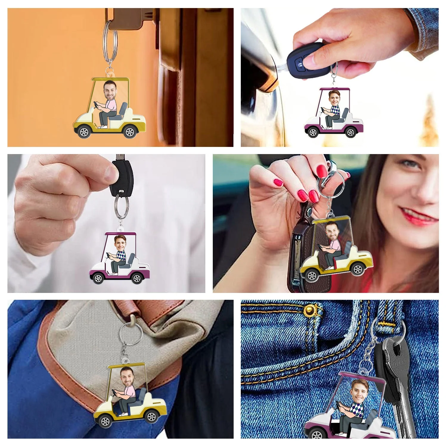 Custom Photo Golf Cart - Gift For Dad, Father, Grandpa, Golfer, Golf Lover - Personalized Acrylic Keychain - Image 7