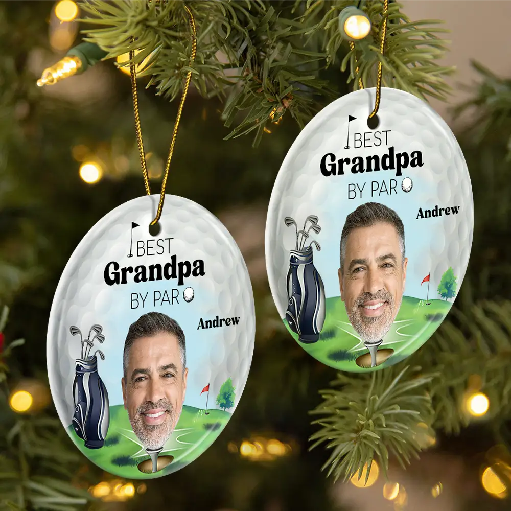 Custom Photo Golf Lover Best Daddy By Par - Personalized Circle Ceramic Ornament - Image 3