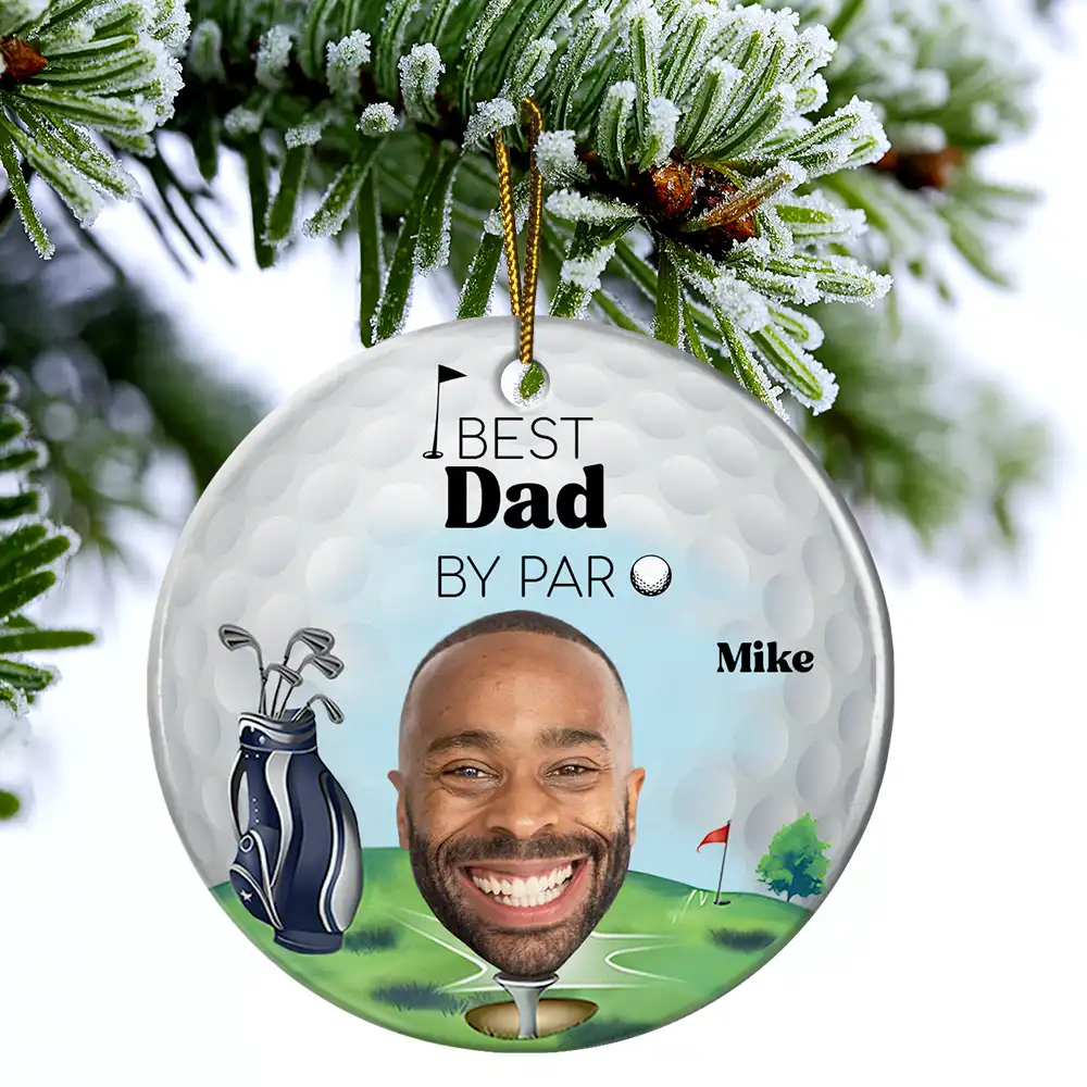 Custom Photo Golf Lover Best Daddy By Par - Personalized Circle Ceramic Ornament - Image 5