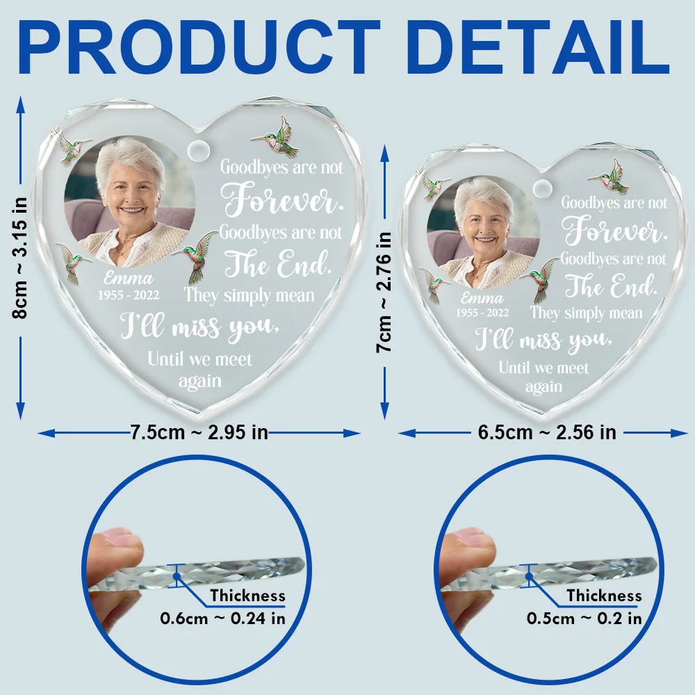 Custom Photo Goodbyes Are Not Forever Memorial - Personalized Heart Shaped Glass Ornament - Image 5