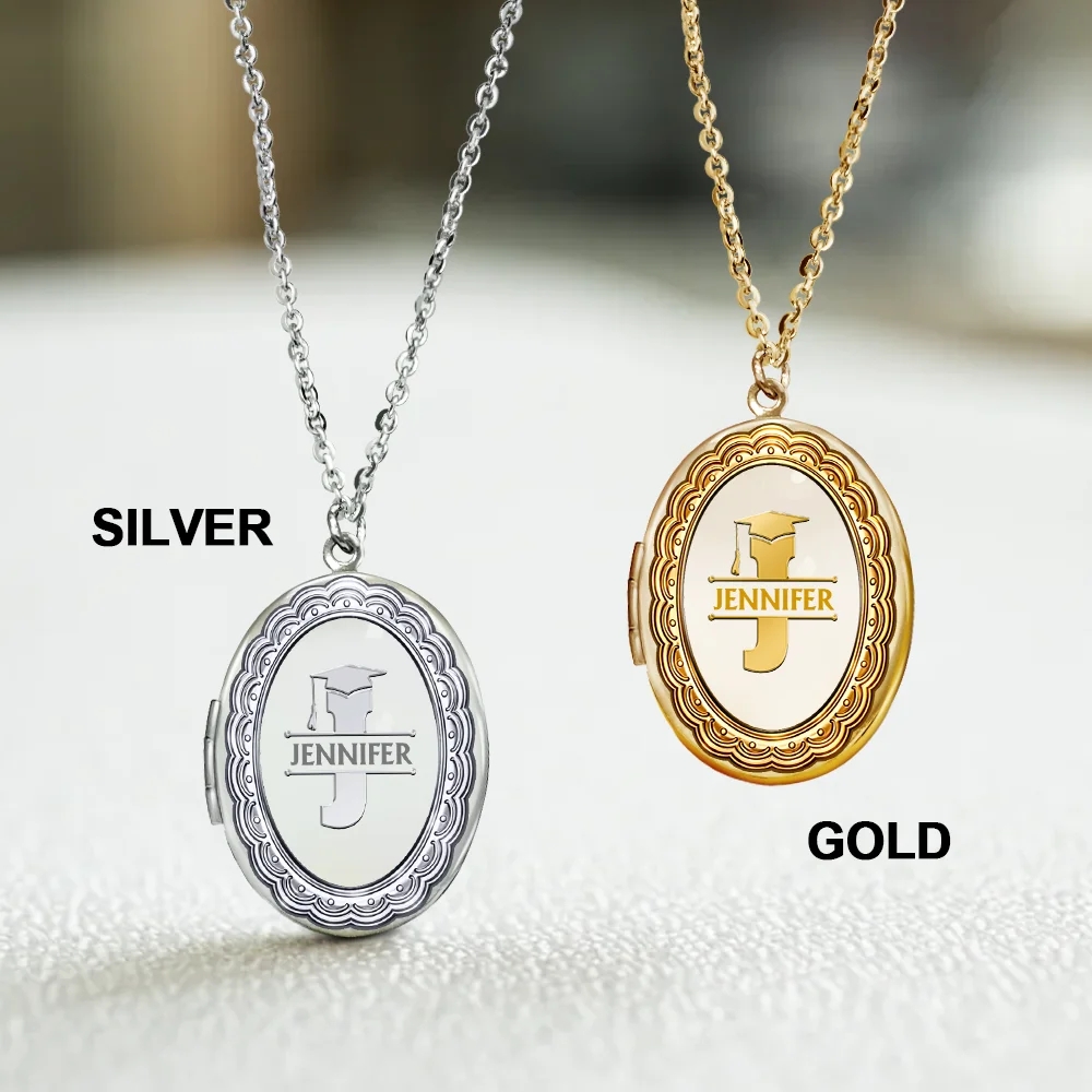 Custom Photo Graduation Alphabet Letter - Personalized Locket Necklace - Image 3