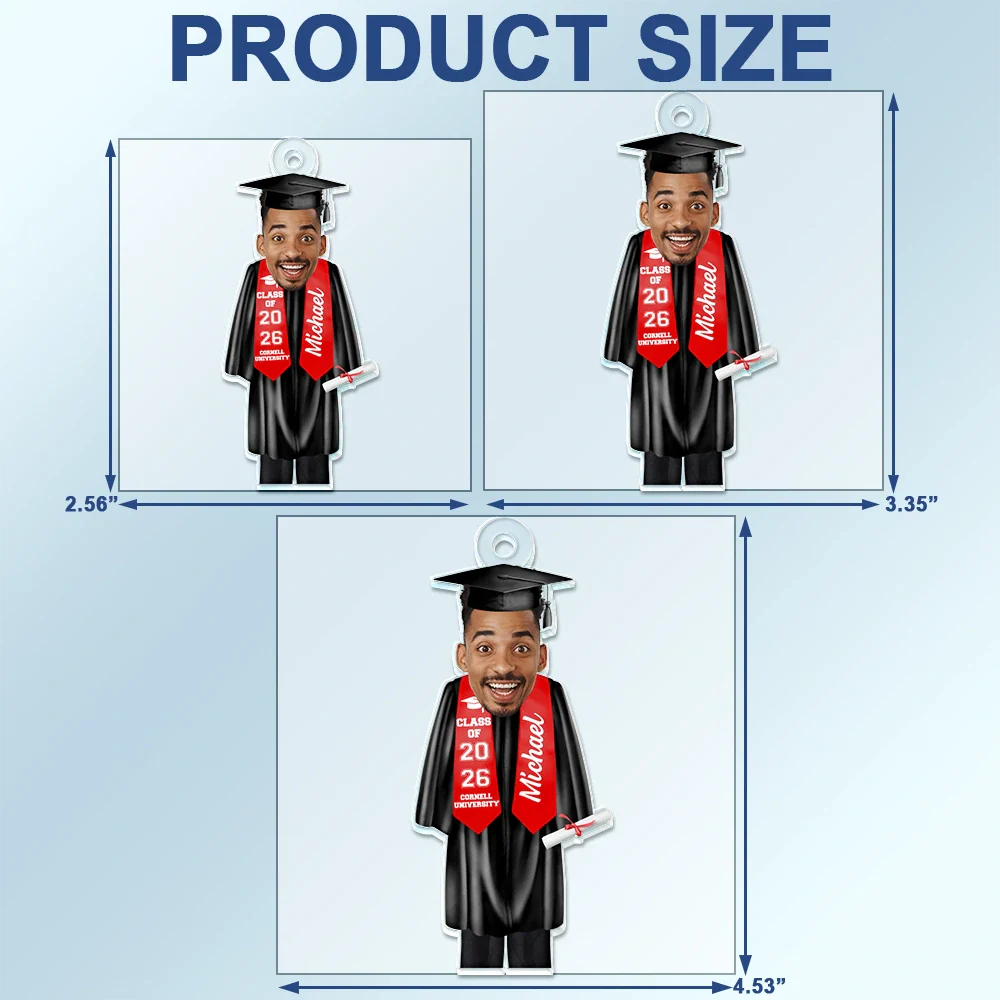 Custom Photo Graduation Cap Gown Stole - Personalized Acrylic Car Hanger - Image 5