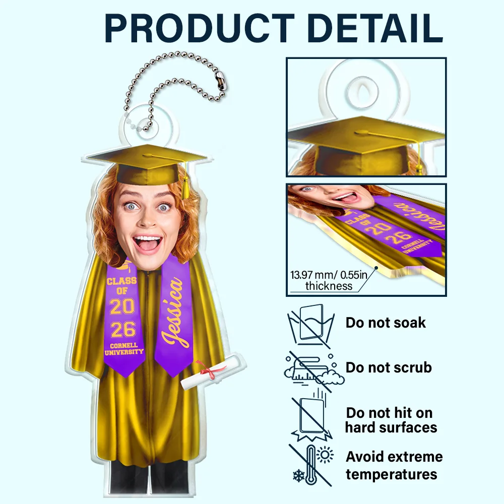 Custom Photo Graduation Cap Gown Stole - Personalized Acrylic Car Hanger - Image 6