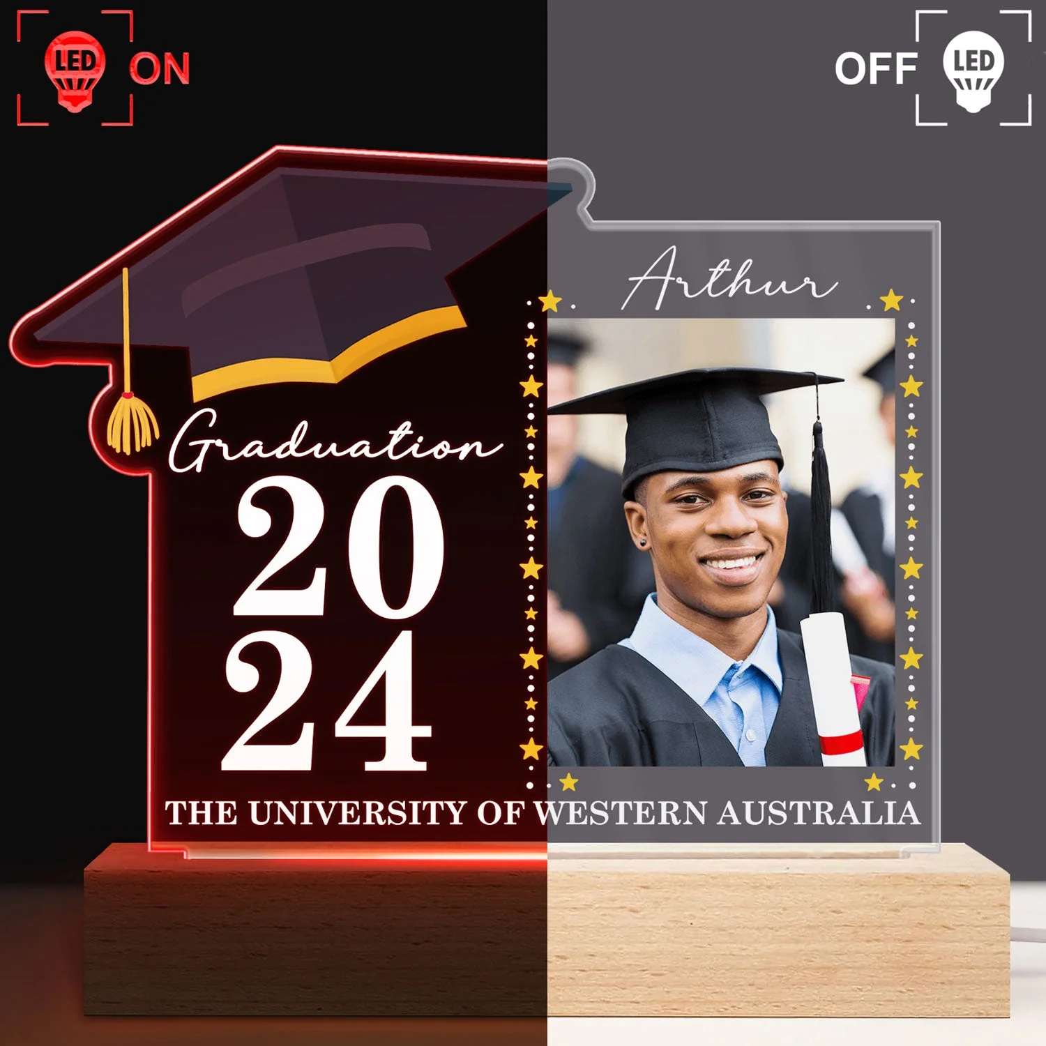 Custom Photo Graduation Celebration - Graduation Gift - Personalized 3D Led Light Wooden Base - Image 3