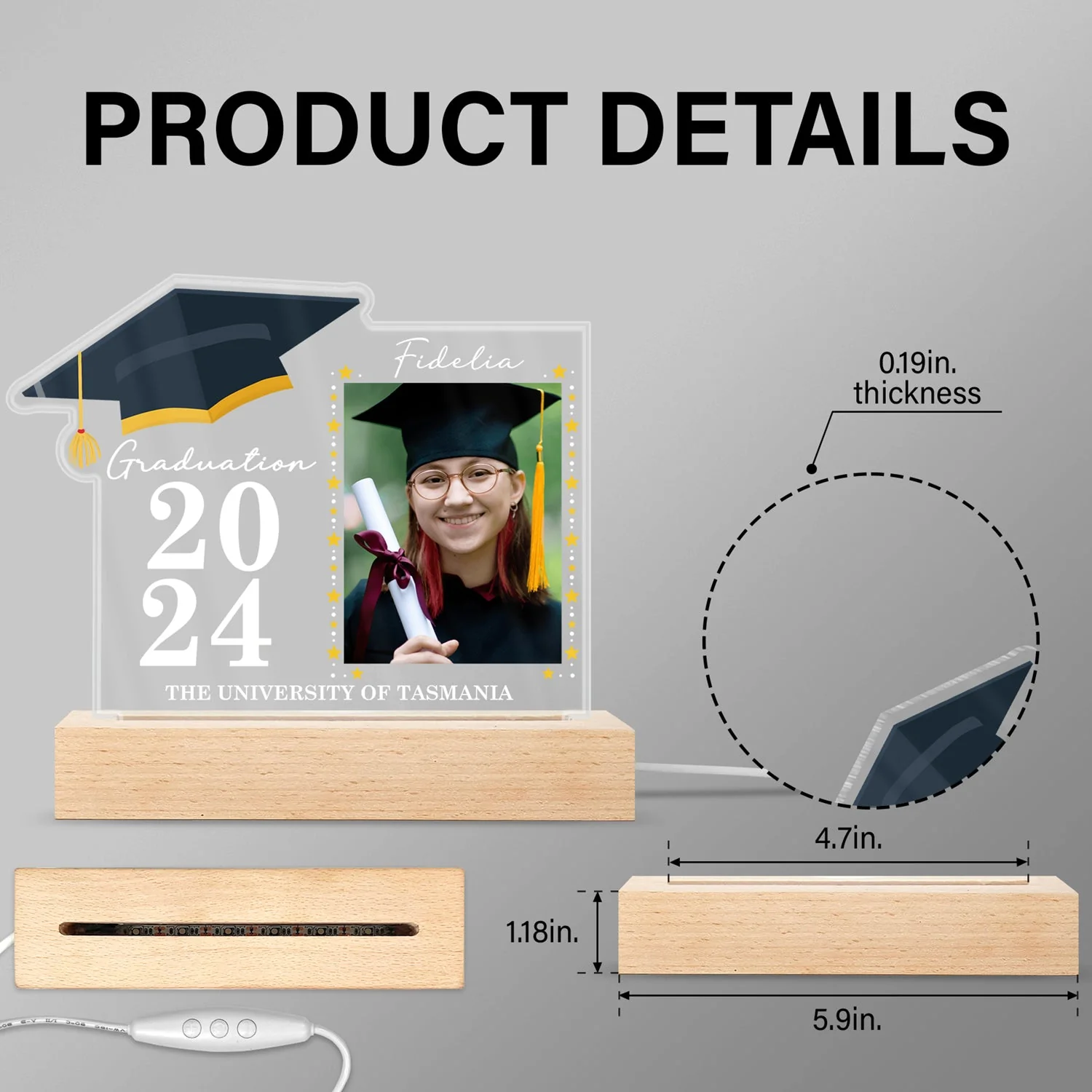 Custom Photo Graduation Celebration - Graduation Gift - Personalized 3D Led Light Wooden Base - Image 5