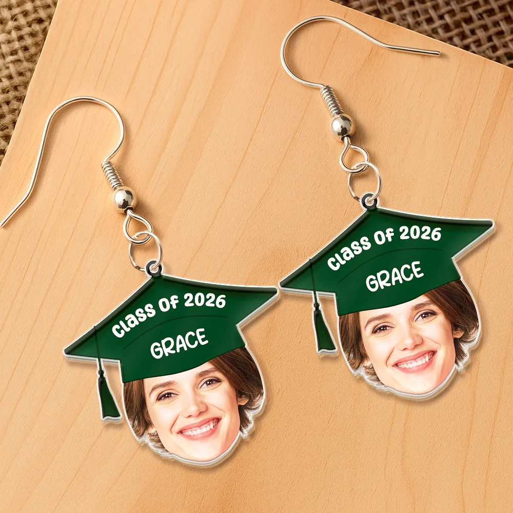 Custom Photo Graduation Hat With Funny Face - Personalized Acrylic Earrings - Image 3