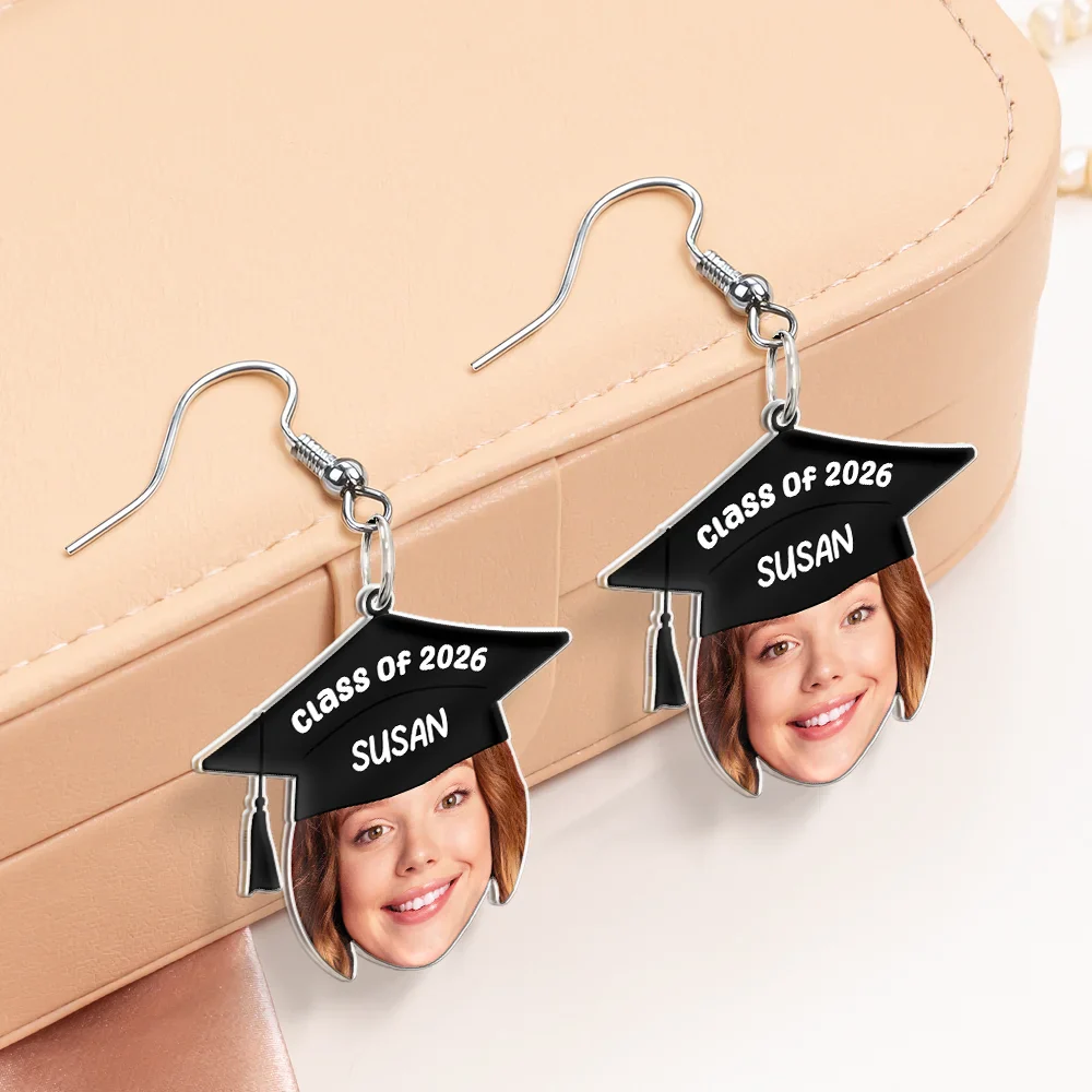 Custom Photo Graduation Hat With Funny Face - Personalized Acrylic Earrings - Image 5
