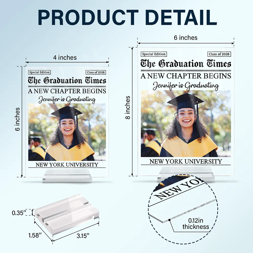 Custom Photo Graduation Newspapers - Personalized Vertical Rectangle Acrylic Plaque - Image 5