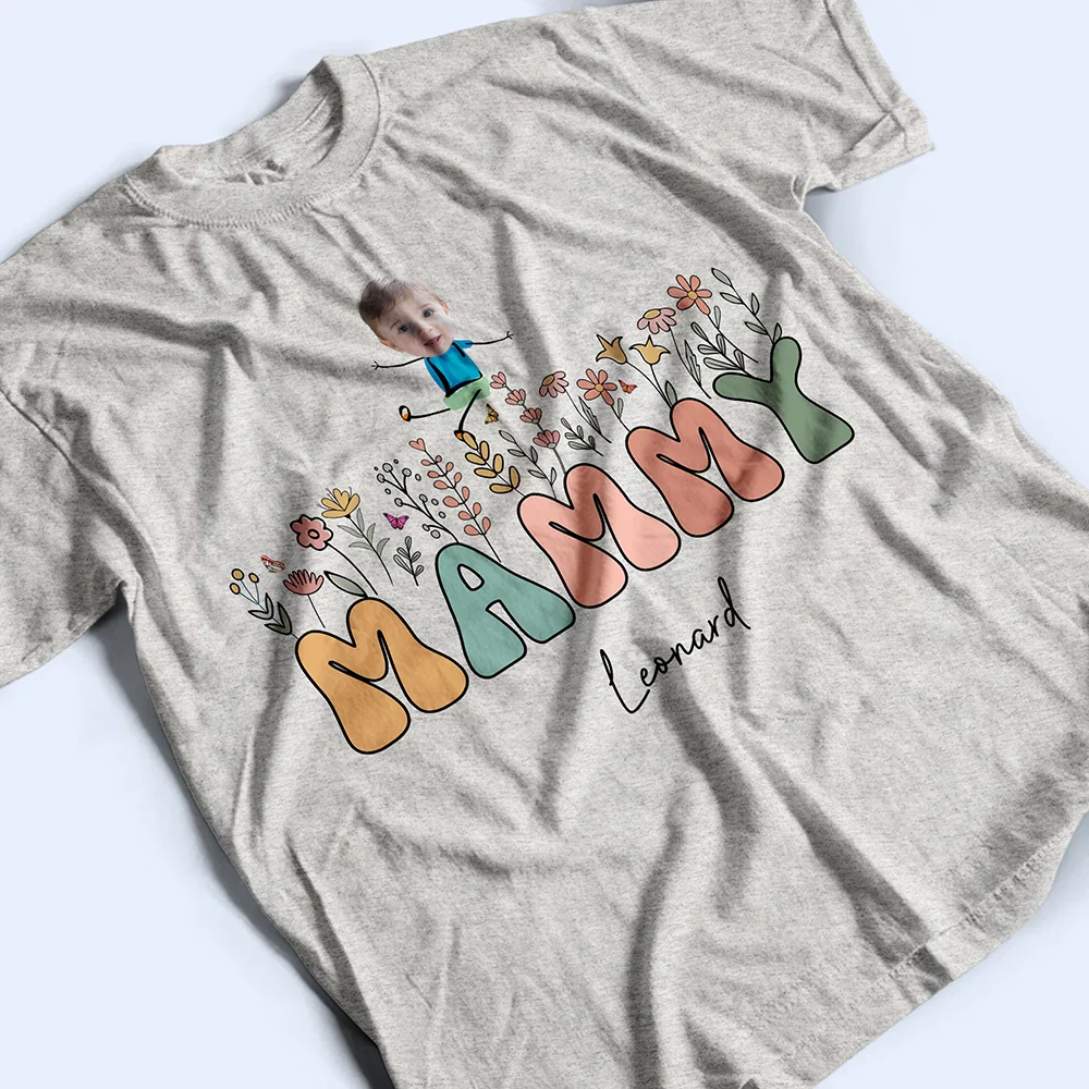 Custom Photo Grandma Mom Flower Title - Personalized T Shirt - Image 3