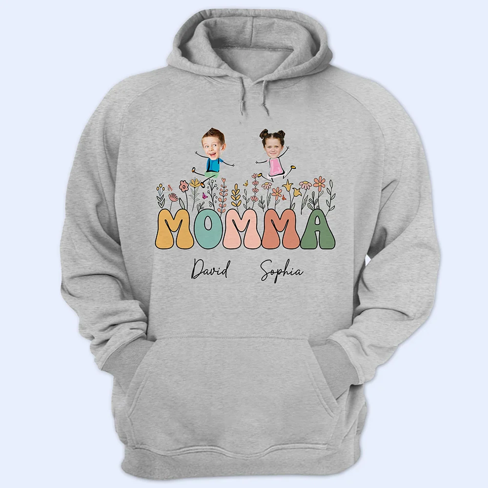 Custom Photo Grandma Mom Flower Title - Personalized T Shirt - Image 4