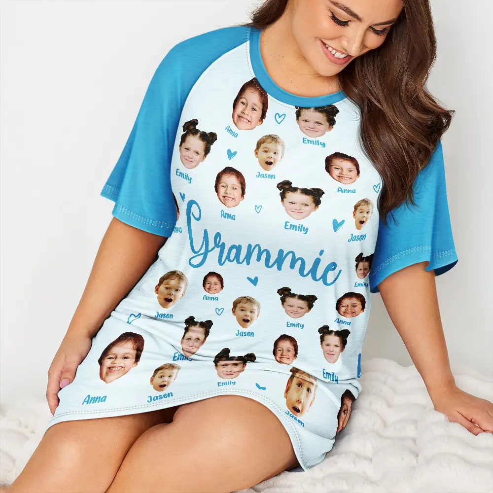Custom Photo Grandma Mom Title - Personalized Women's Sleep Tee - Image 6