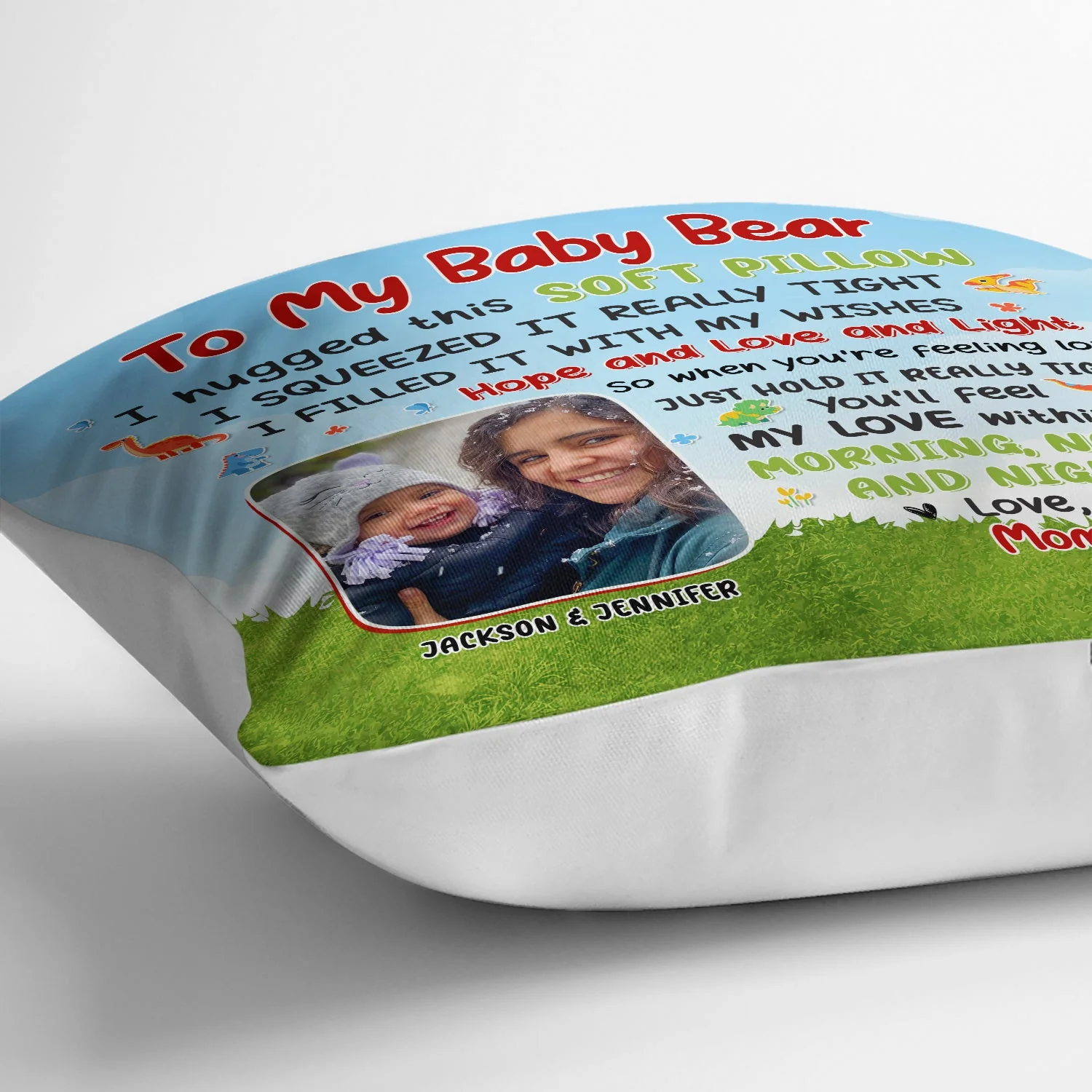 Custom Photo Grandma Mother Hugged This Soft Pillow - Gift For Granddaughter, Grandson, Kids - Personalized Pillow - Image 3