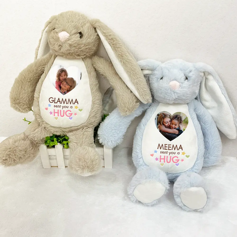 Custom Photo Grandma Sent You A Hug - Personalized Soft Toy Bunny - Image 3