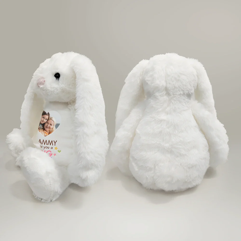Custom Photo Grandma Sent You A Hug - Personalized Soft Toy Bunny - Image 4