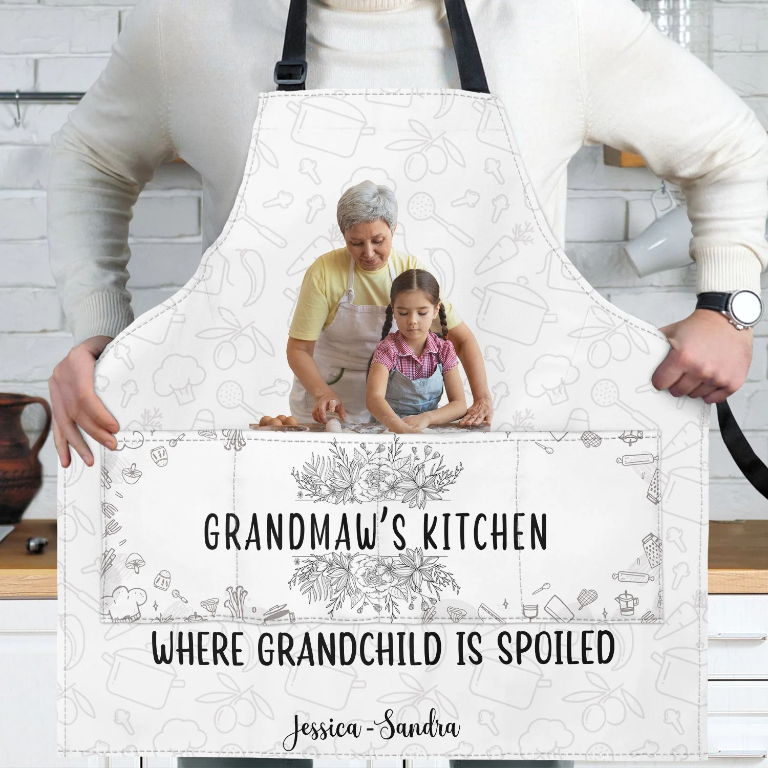 Custom Photo Grandma's Kitchen Where Grandchildren Are Spoiled - Gift For Mom, Grandma - Personalized Apron - Image 3