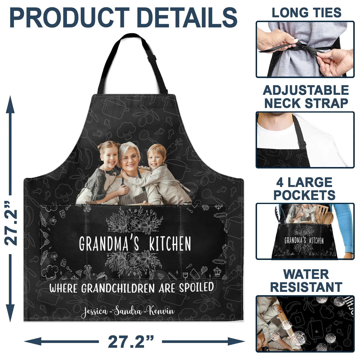 Custom Photo Grandma's Kitchen Where Grandchildren Are Spoiled - Gift For Mom, Grandma - Personalized Apron - Image 5