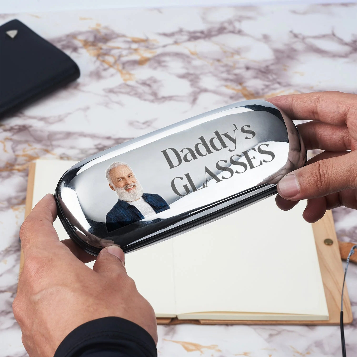 Custom Photo Grandpa's Glasses - Gift For Father, Grandfather - Personalized Chrome Glasses Case Box - Image 3
