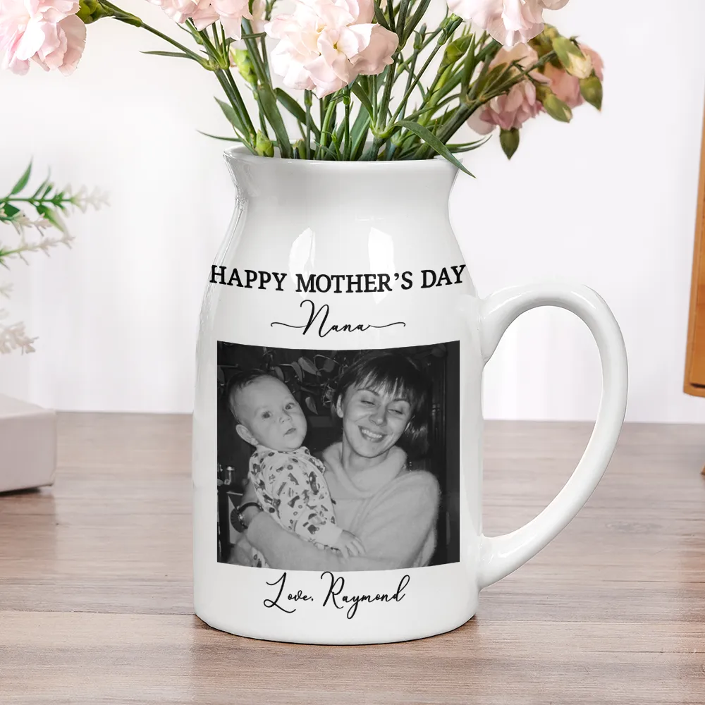 Custom Photo Gray Scale I Love You Mommy - Personalized Ceramic Flower Vase - Image 5