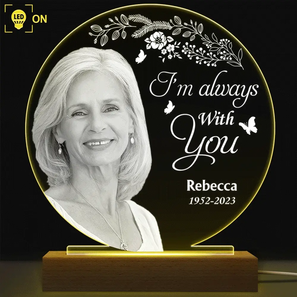 Custom Photo Grayscale Memorial Although You Cannot See Me - Personalized 3D Led Light Wooden Base - Image 3