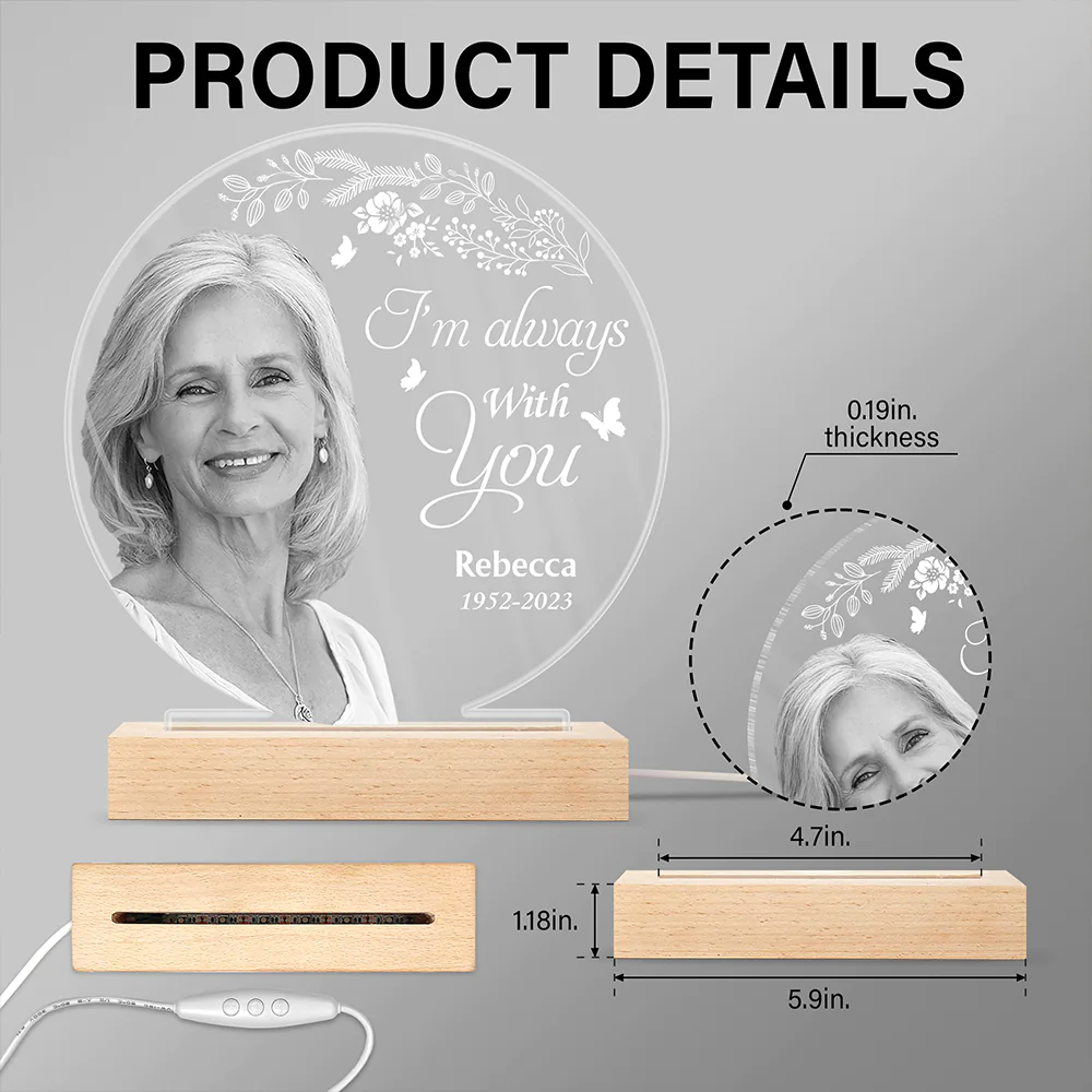 Custom Photo Grayscale Memorial Although You Cannot See Me - Personalized 3D Led Light Wooden Base - Image 6