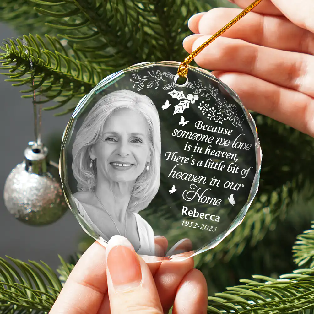 Custom Photo Grayscale Memorial Although You Cannot See Me - Personalized Circle Glass Ornament - Image 3