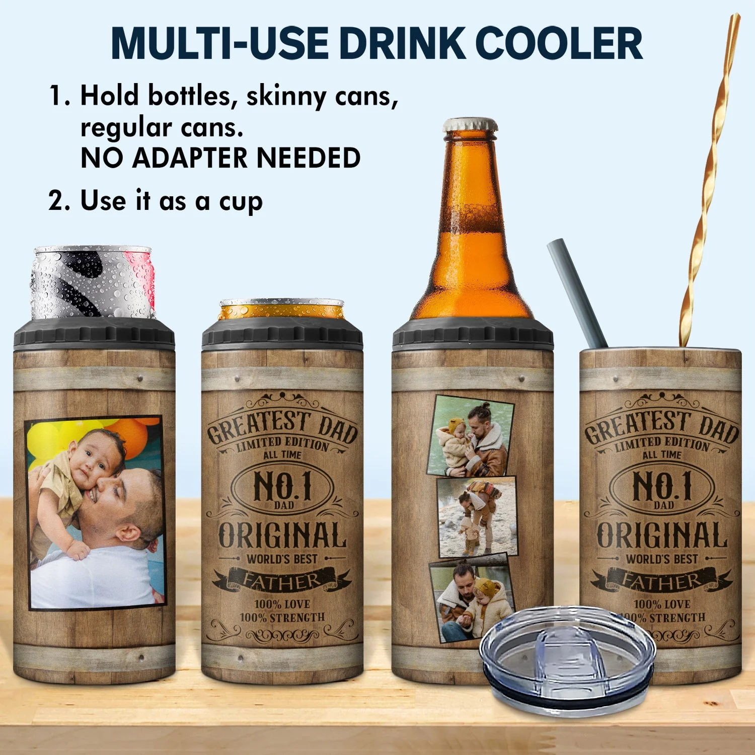 Custom Photo Greatest Dad Limited Edition - Gift For Father, Papa - Personalized 4 In 1 Can Cooler Tumbler - Image 2