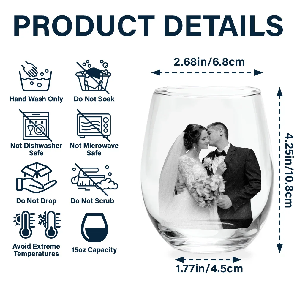Custom Photo Greyscale Couples - Personalized Stemless Wine Glass - Image 6