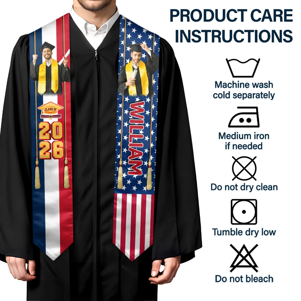 Custom Photo Half and Half Flag Graduation - Personalized Stoles - Image 7