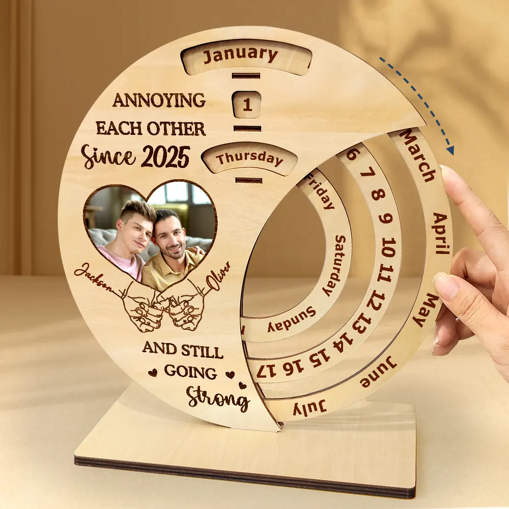 Custom Photo Hand In Hand Forever And Always - Personalized Spinning Perpetual Desk Calendar - Image 4