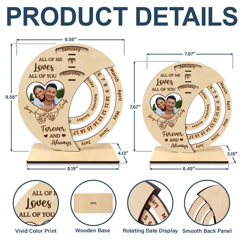 Custom Photo Hand In Hand Forever And Always - Personalized Spinning Perpetual Desk Calendar - Image 5