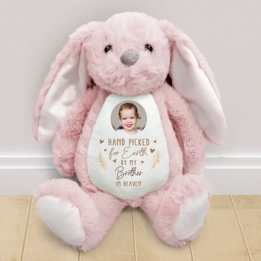 Custom Photo Hand Picked For Earth By My Grandpa Grandma - Personalized Soft Toy Bunny - Image 2