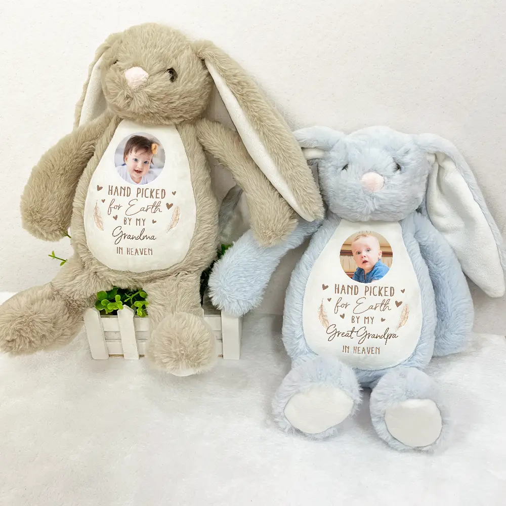 Custom Photo Hand Picked For Earth By My Grandpa Grandma - Personalized Soft Toy Bunny - Image 3
