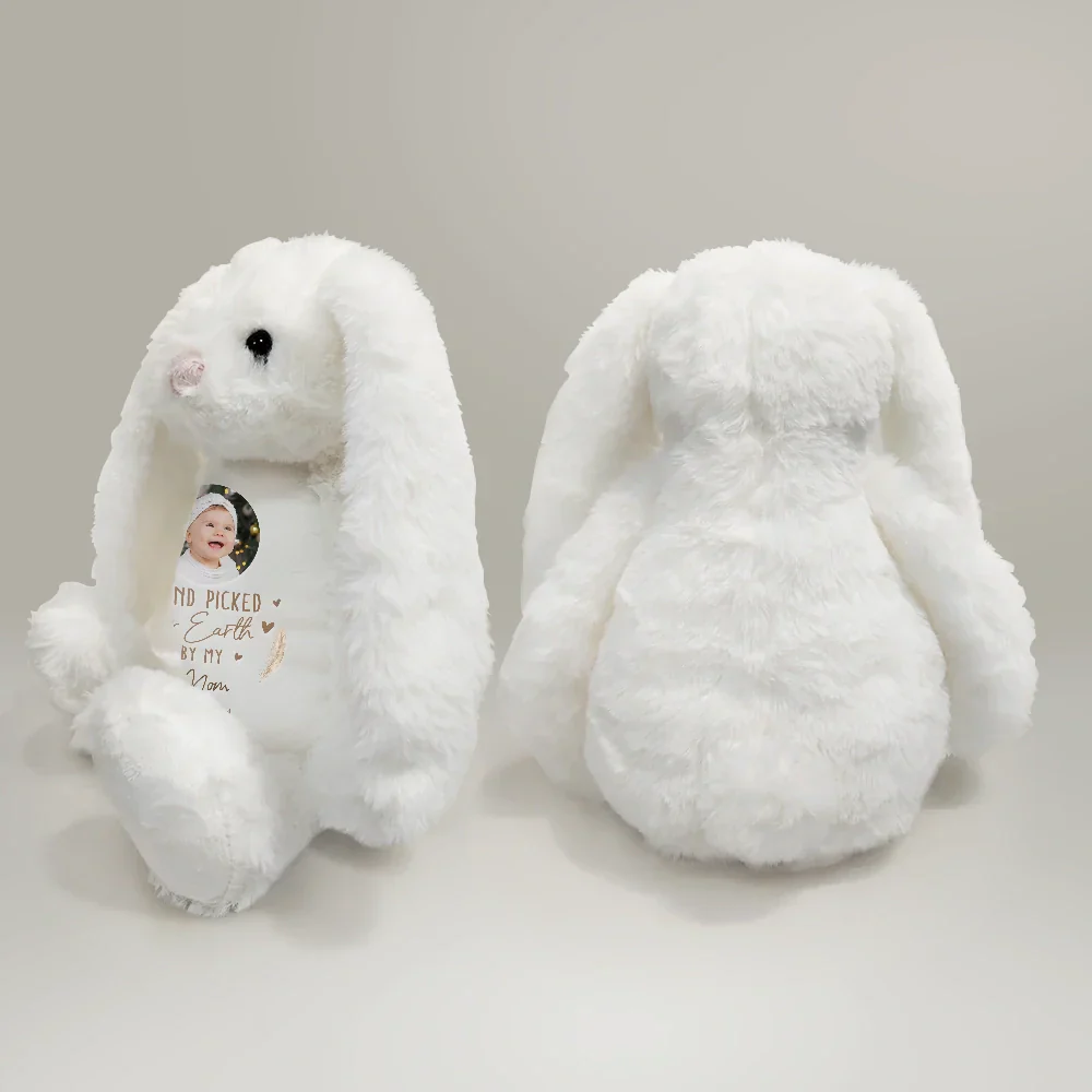 Custom Photo Hand Picked For Earth By My Grandpa Grandma - Personalized Soft Toy Bunny - Image 4
