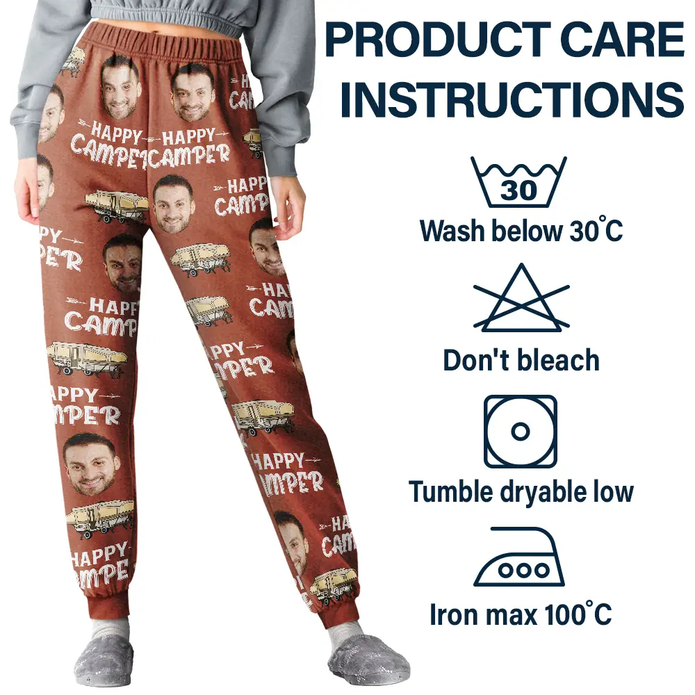 Custom Photo Happy Camper Camping - Personalized Pajama Pants - Image 6