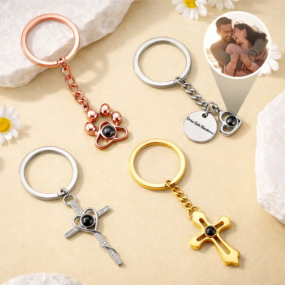 Custom Photo Happy Couples Anniversary Gift - Personalized Custom Shaped Photo Projection Keychain - Image 2