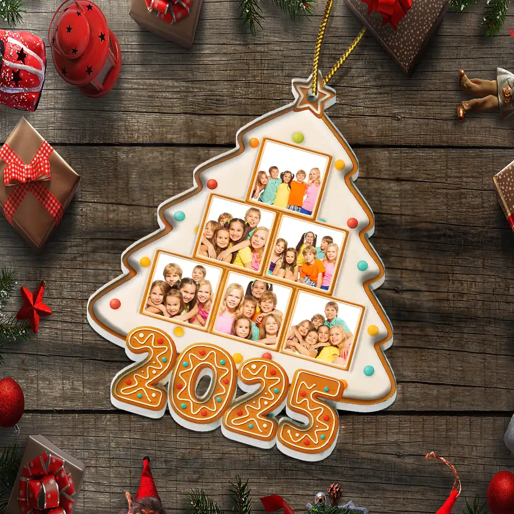 Custom Photo Happy Family Christmas Tree Gingerbread - Personalized Custom Shaped Acrylic Ornament - Image 7