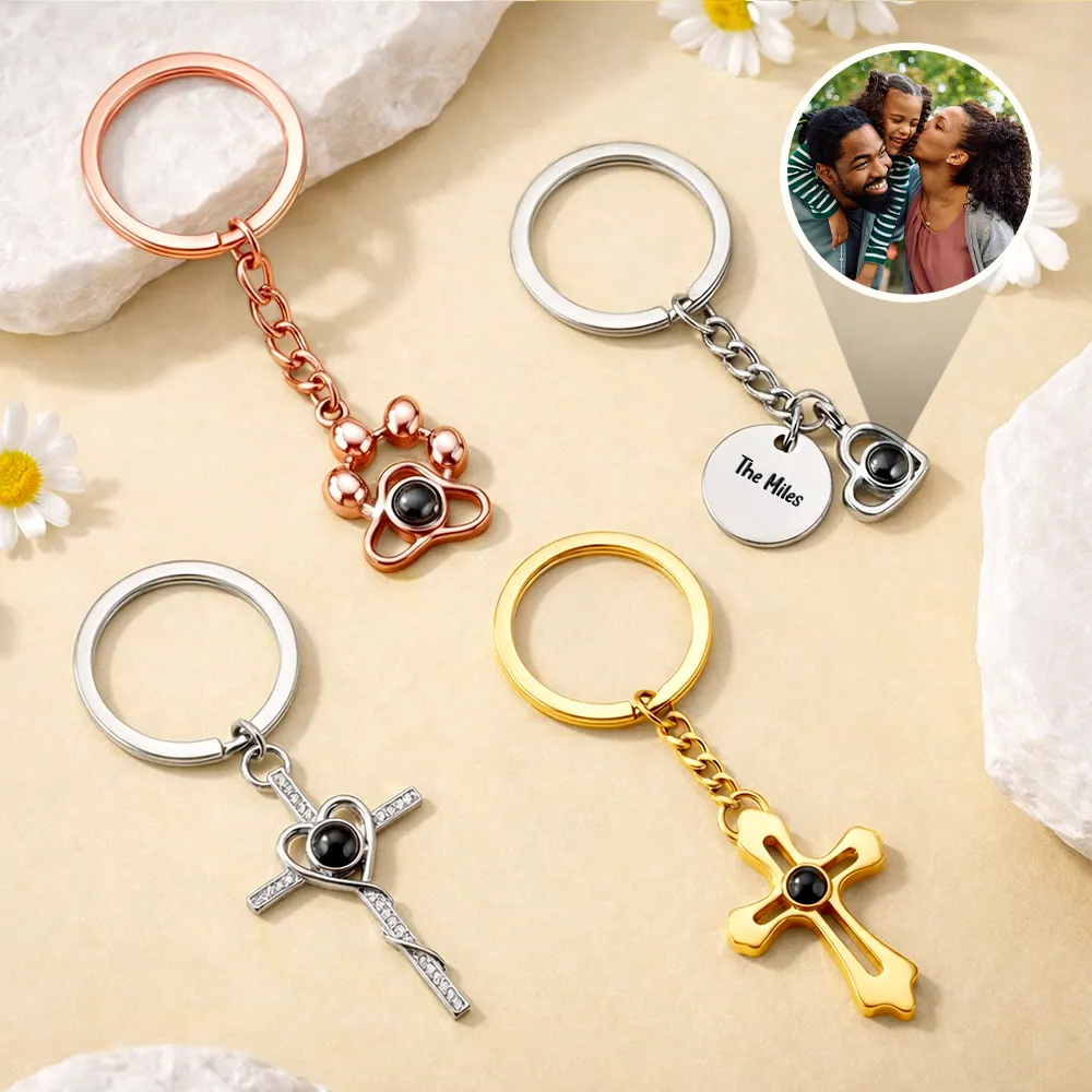 Custom Photo Happy Family Memories - Personalized Custom Shaped Photo Projection Keychain - Image 2
