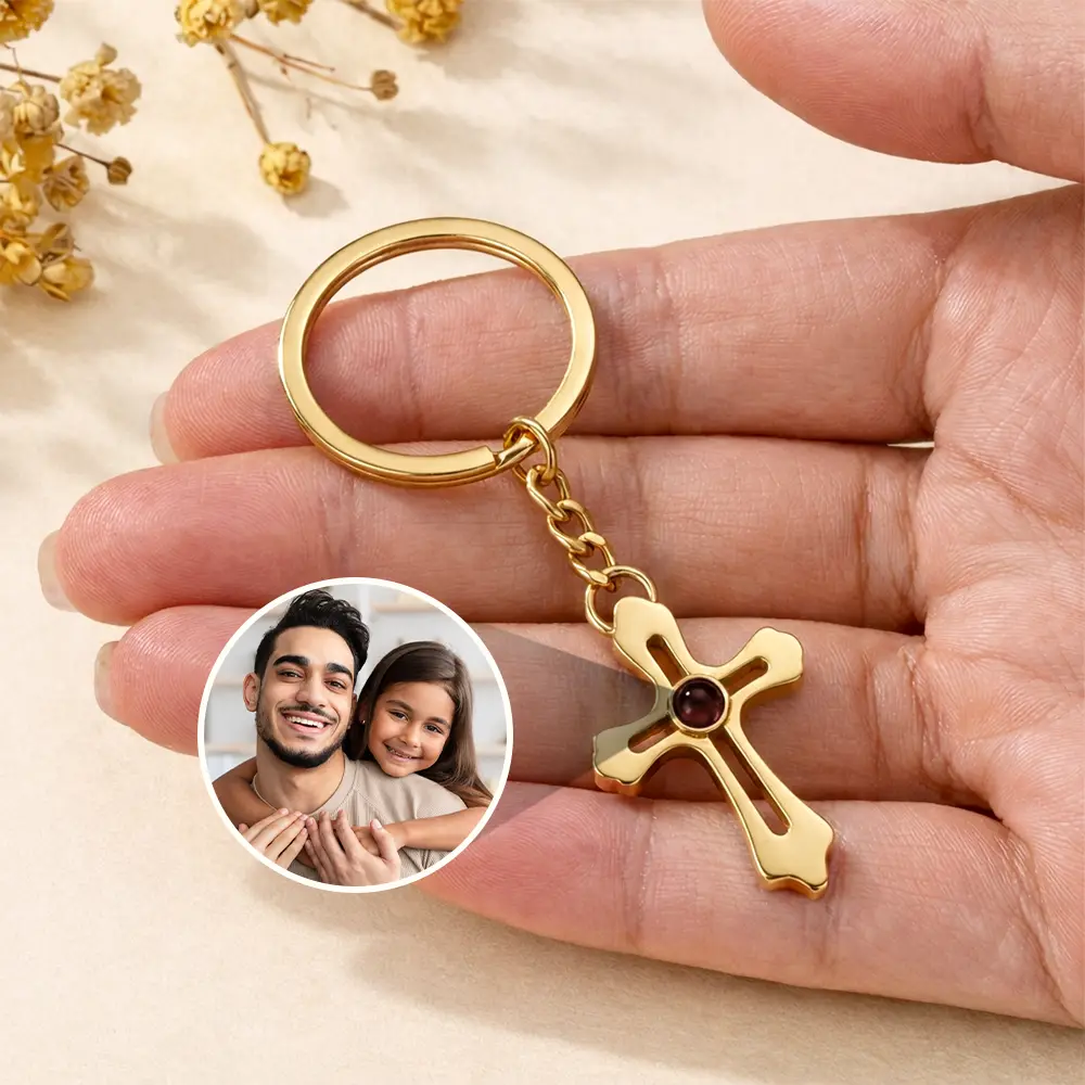 Custom Photo Happy Father's Day - Personalized Custom Shaped Photo Projection Keychain - Image 3