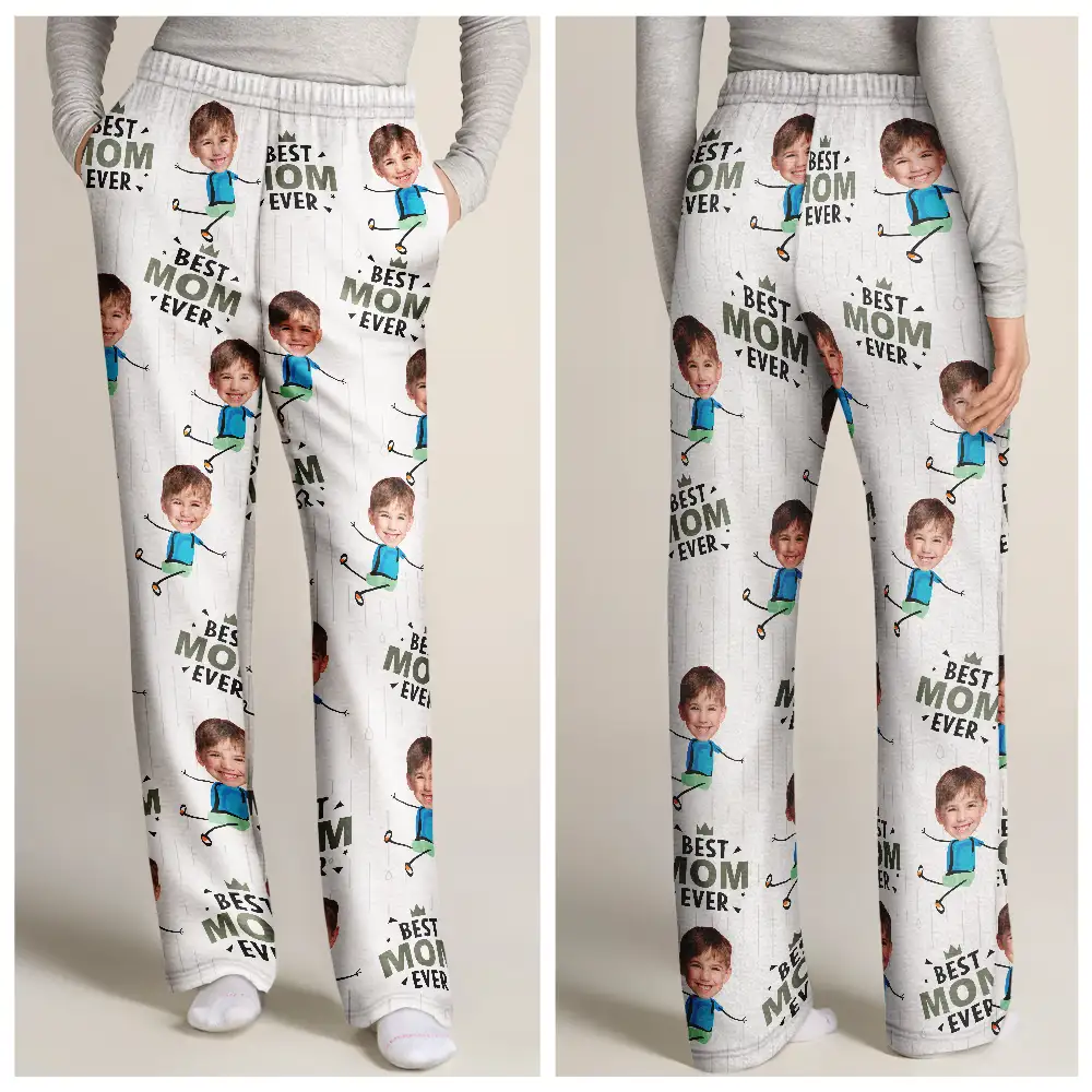 Custom Photo Happy Grandkids Best Papa Grandpa Ever Rain Pattern - Personalized Pajama Pants - Image 4