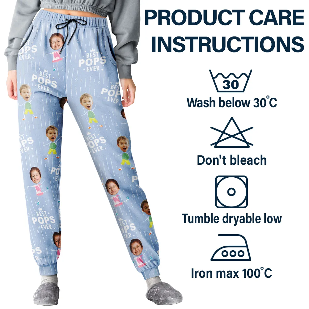 Custom Photo Happy Grandkids Best Papa Grandpa Ever Rain Pattern - Personalized Pajama Pants - Image 6