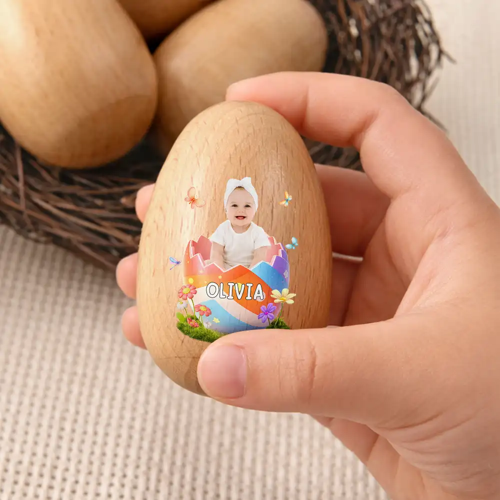 Custom Photo Hatching Easter Egg - Personalized Musical Wooden Easter Egg Shaker - Image 4