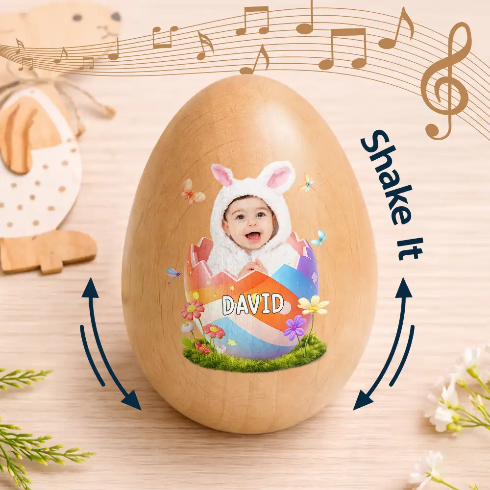 Custom Photo Hatching Easter Egg - Personalized Musical Wooden Easter Egg Shaker - Image 5