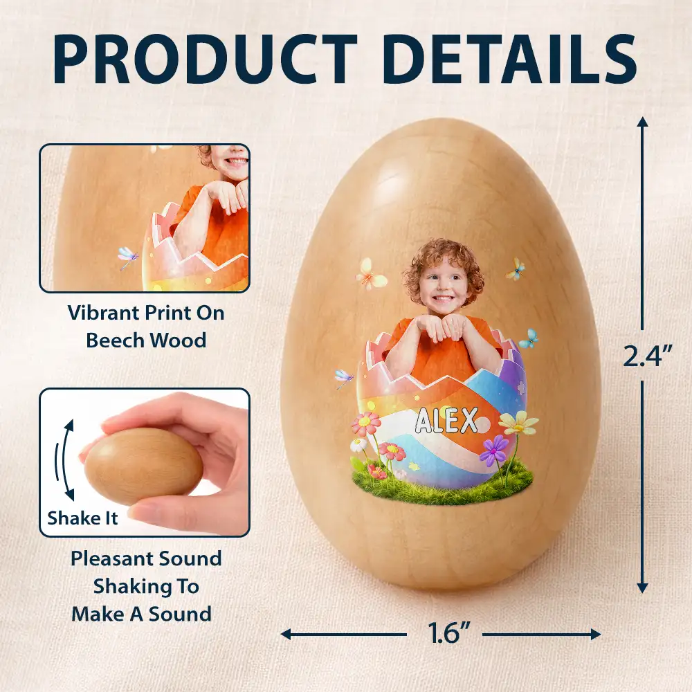 Custom Photo Hatching Easter Egg - Personalized Musical Wooden Easter Egg Shaker - Image 6