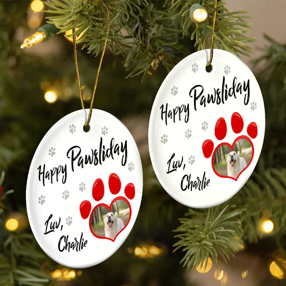 Custom Photo Have Yourself A Furry - Personalized Circle Ceramic Ornament - Image 2
