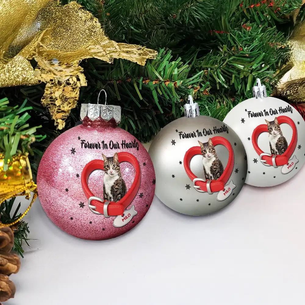 Custom Photo Heart-Shaped Collar With Fish Charm For Cat Lovers - Personalized Ball Ornament - Image 5