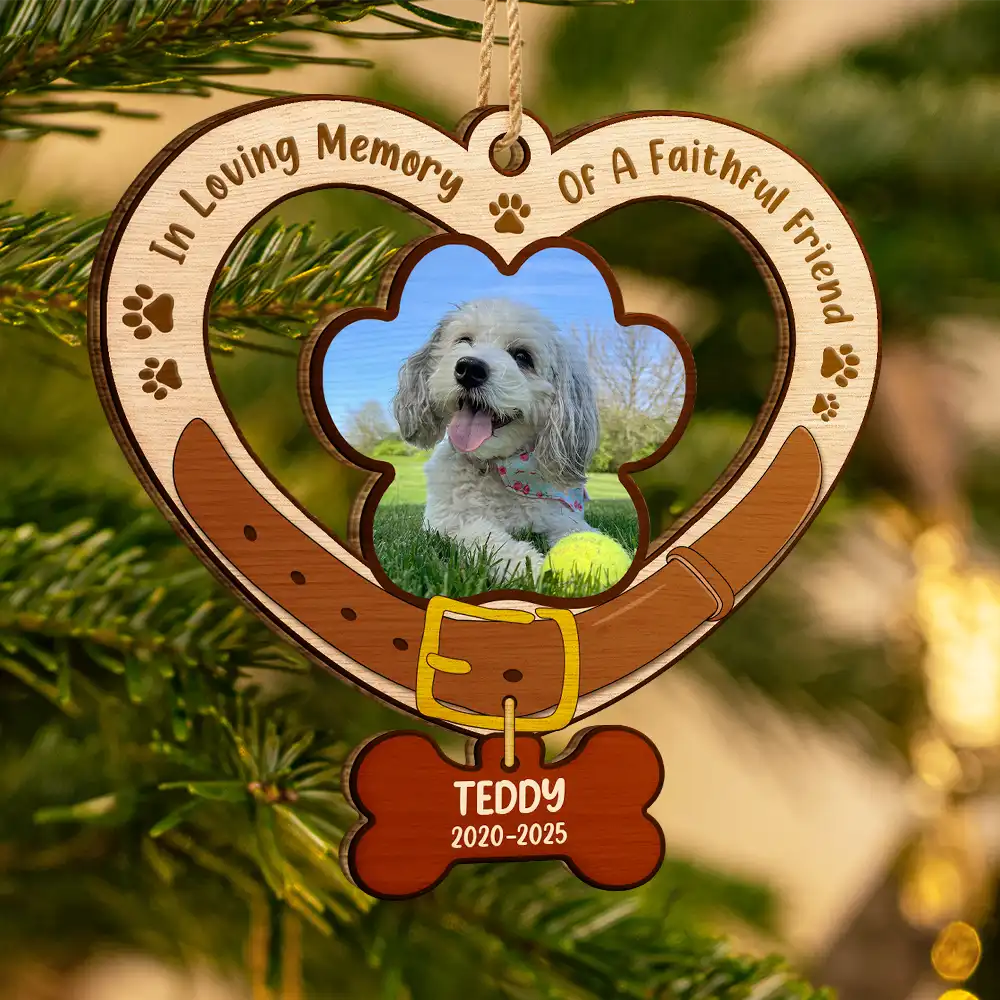 Custom Photo Heart-Shaped Dog Collar Keepsake - Personalized Custom Shaped Wooden Ornament - Image 3