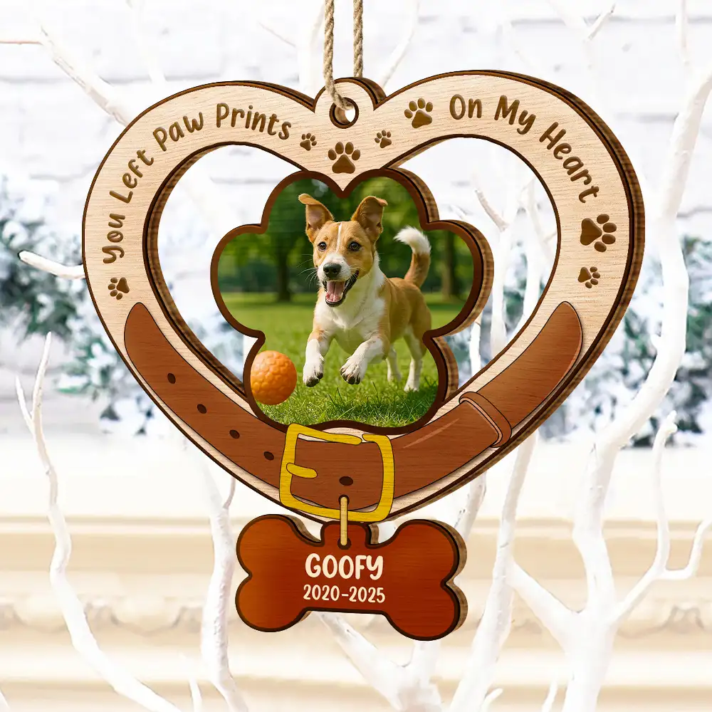 Custom Photo Heart-Shaped Dog Collar Keepsake - Personalized Custom Shaped Wooden Ornament - Image 4