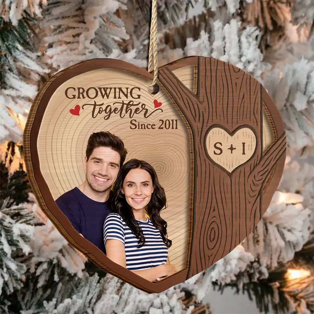 Custom Photo Heart Shaped Wood Slice Growing Together - Personalized 2-Layered Wooden Ornament - Image 4